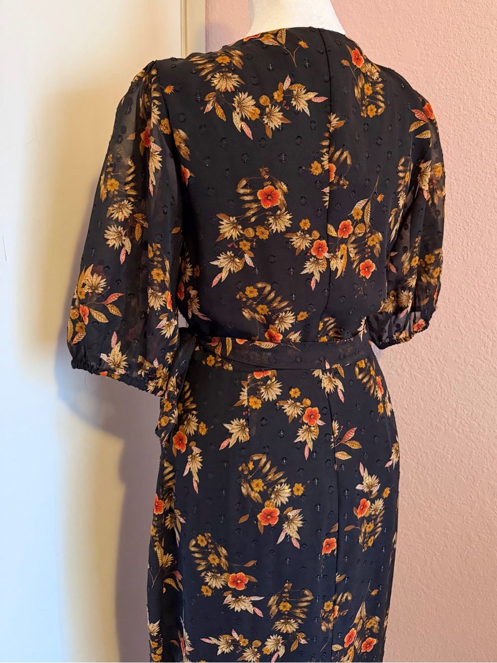 Lulus Seasonal Chic Black Floral Swiss Dot Wrap High-Low Dress - Picture 9 of 12